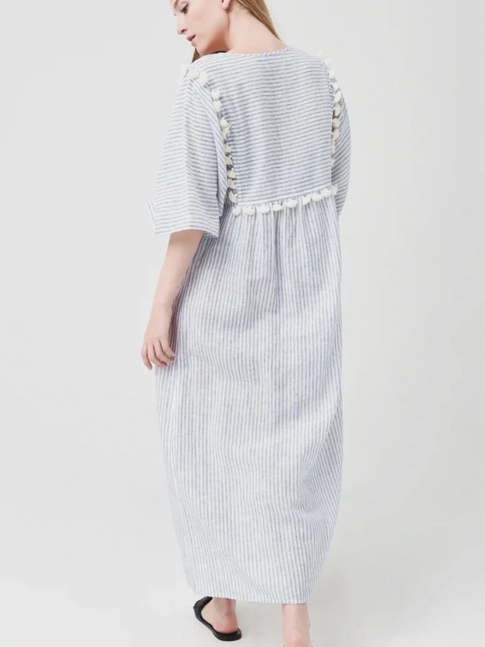 Tory Burch Stripe Midi Caftan Linen Cotton Flowy Cover-Up Tunic